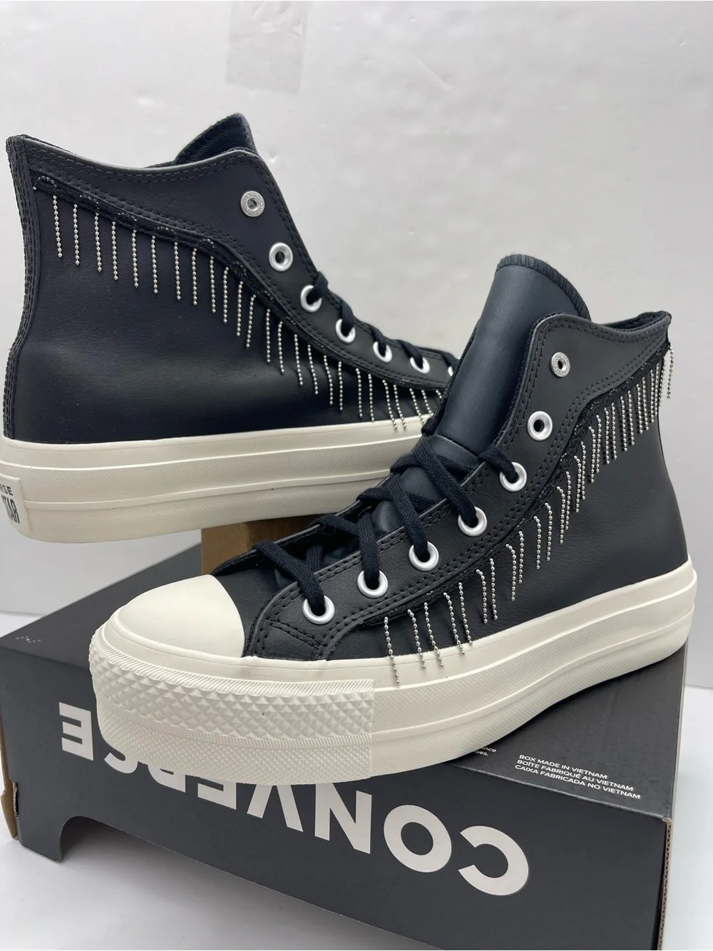 Converse A15473C CTAS LIFT HI Leather BLACK/EGRET/SILVER Platform Sneakers